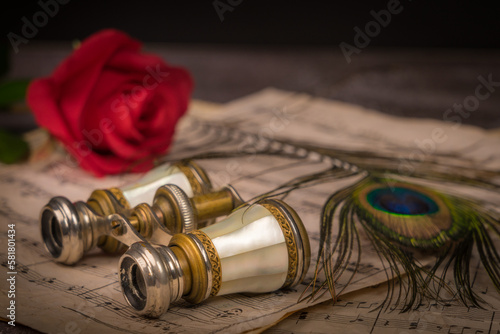 antique binocular with rose