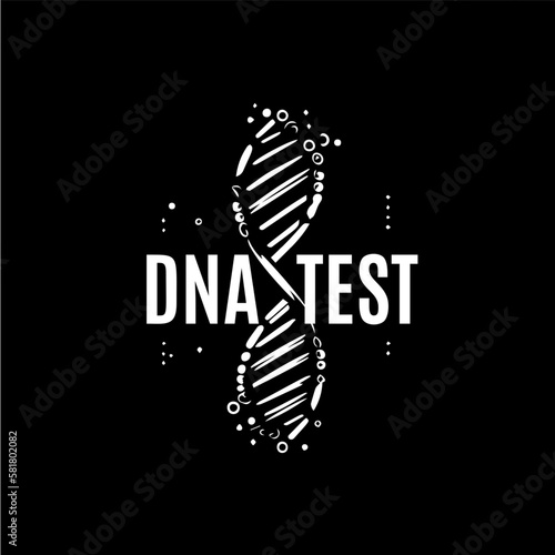 DNA text logo template, white icon of helix structure on black background, science logotype concept, chemistry emblem, tattoo. Vector illustration photo