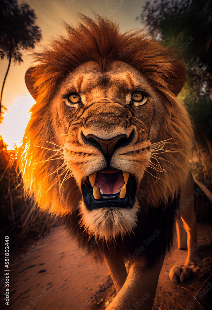 Naklejka premium Leo taking a selfie. AI Generated