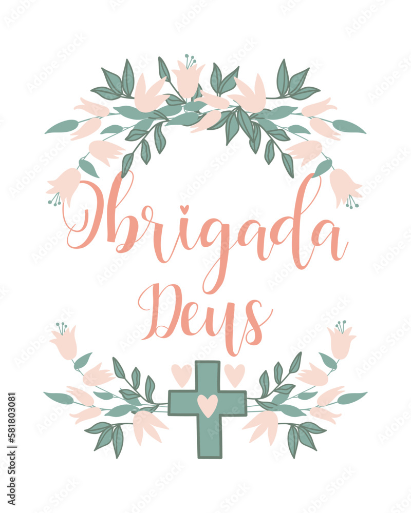 Thank you God. lettering card. Translation from portuguese - Thank you God. Obrigada Deus