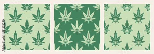 Vector Seamless Pattern with Green Cannabis Leaves. Hemp, Cannabis Leaf Closeup, Seamless Background. Growing Medical Marijuana. Vector Illustration