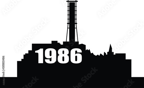 Silhouette of the Chernobyl nuclear power plant. Radioactive tragedy in Ukraine in 1986