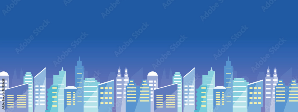 Obraz premium 高層ビルのバナー 夜景