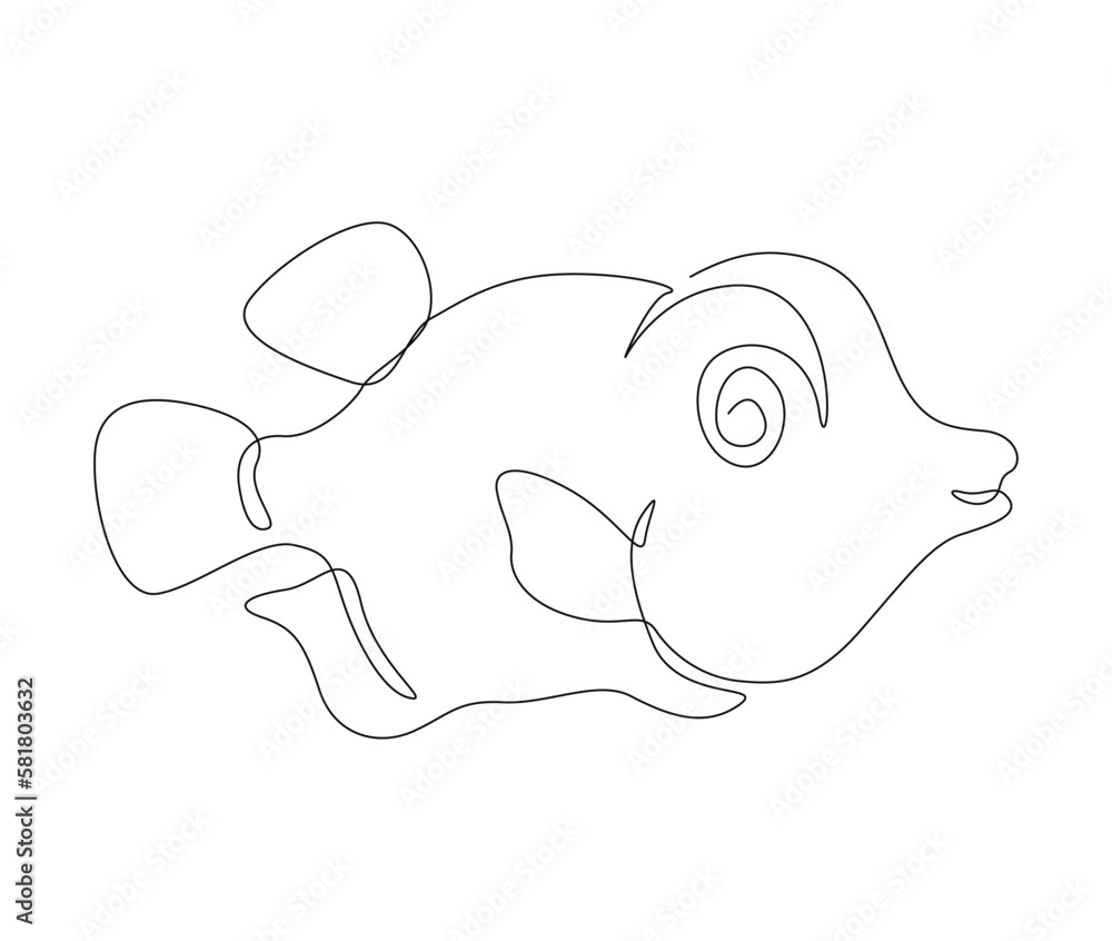 Continuous one line drawing of fish. Simple puffer fish outline vector illustration. Continuous one line drawing of fish. Simple puffer fish outline vector illustration.