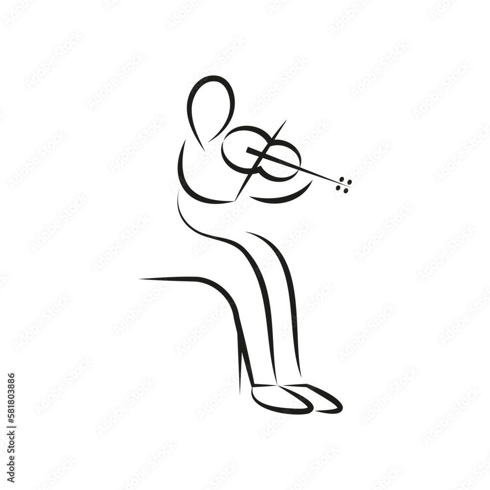 Violinist plays music on the violin. Vector illustration in the style of line art drawing.