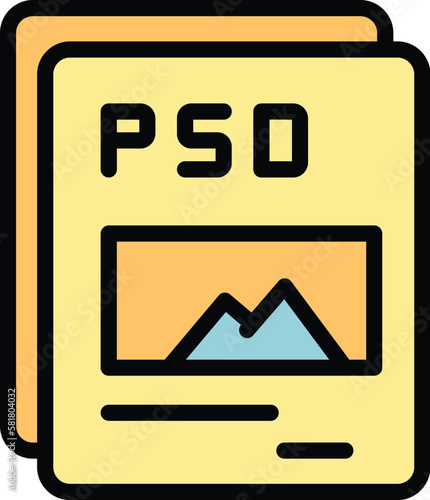 Psd document icon. Outline psd document vector icon for web design isolated on white background color flat