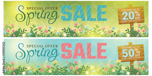 Spring 2023 Sale Background, set of abstract backgrounds with floral leave flowers frame, spring sale, banner, poster, cover, templates, social media, feed, wallpaper, stories