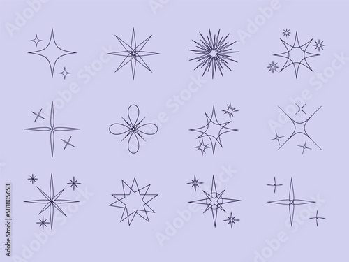 set of snowflakes and stars  flat sparkling star collection