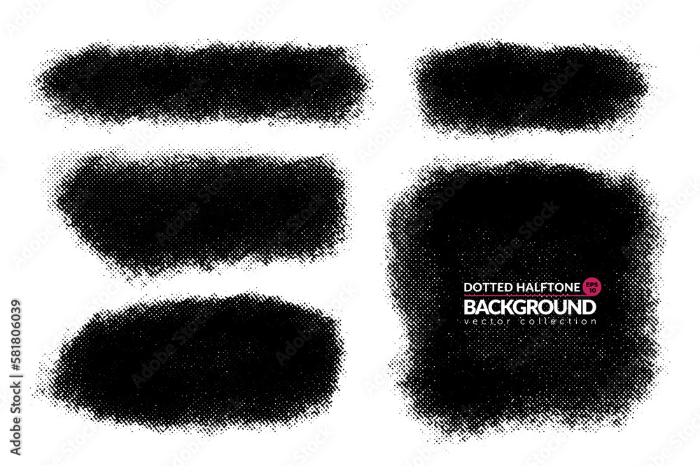 Vector hand drawn brush strokes with dotted halftone effect. Monochrome design element. One color artistic hand drawn backgrounds. Vector hand drawn brush strokes with dotted halftone effect. Monochrome design element. One color artistic hand drawn backgrounds.