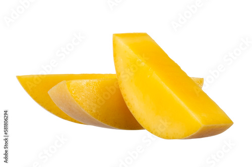 Sliced mango fruit isolated on transparent background, PNG image