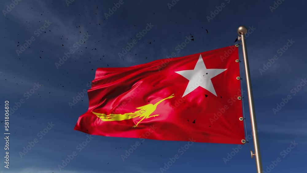 The flaming flag of Myanmar is reborn into a democracy.