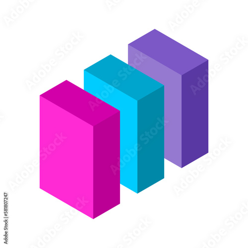 Three vertical rectangular geometric shapes. Building or construction industry concept. Engineering. Dominoes staying upright. Instability idea. Domino effect. Vector illustration, flat, clip art.