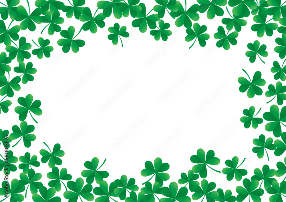Saint Patrick’s Day Frame Made Of Trefoil Clover Leaves With Copy Space In Center. Vector Illustration On White Background. Isolated Elements. Saint Patrick’s Day Frame Made Of Trefoil Clover Leaves With Copy Space In Center. Vector Illustration On White Background. Isolated Elements.