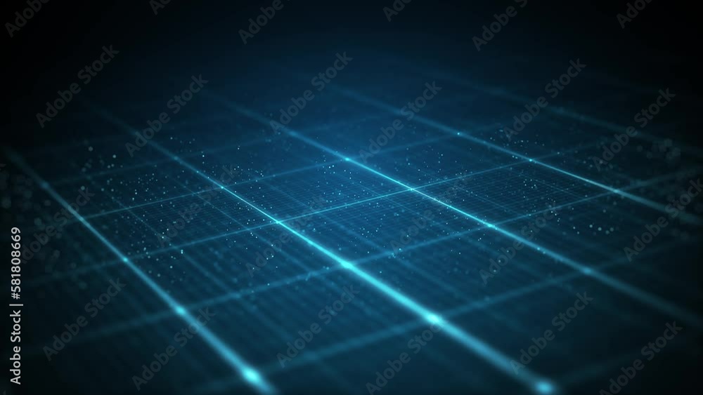 Abstract Technology Digital Grid Background/ 4k animation of an abstract high technology background with digital grid facets and particles slowly rotating