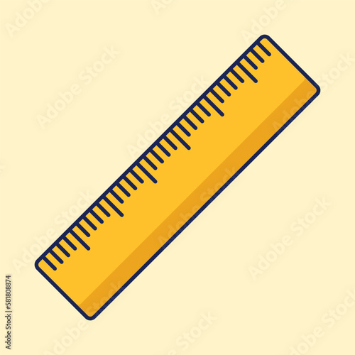 Cute yellow ruler cartoon icon vector illustration. Education icon concept illustration
