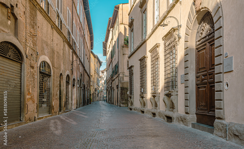 The old city of Lucca. Street of the medieval city - Tuscany region in central Italy - may 30, 2021