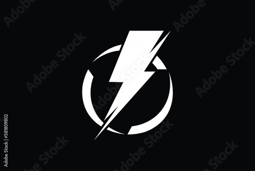 Lightning, electric power vector logo design element. Energy and thunder electricity symbol concept. Lightning bolt sign in the circle. Power fast speed logotype