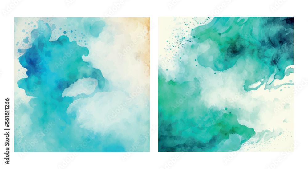 Realistic sea blue watercolor texture on white background - Vector illustration