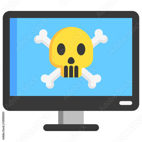 monitor with skull and crossbones, virus attack symbol