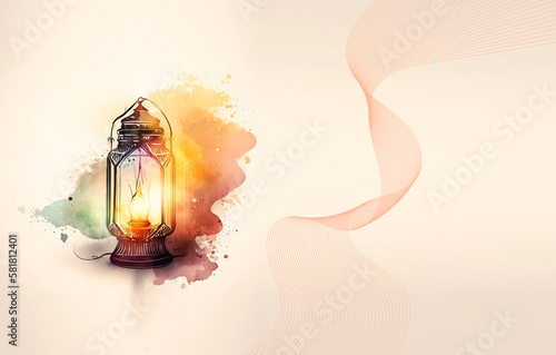 Ramadan Kareem watercolor lamp Image for social media banner design. Generative AI Design