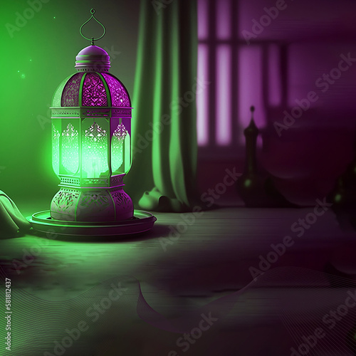 Ramadan Kareem 3d lamp Image for  social media banner design Generative AI Design