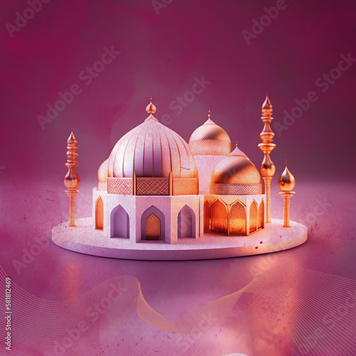 3d Mosque Image for  social media banner design, Generative AI Design