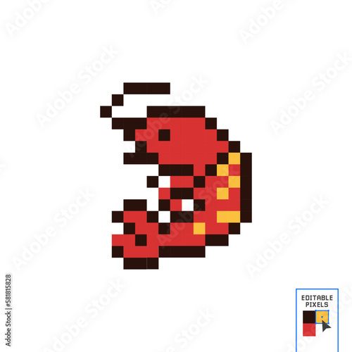 Shrimp pixel art icon. Isolated vector illustration. 8-bit sprite. Design stickers, logo, mobile app.