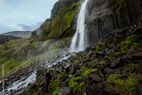 Waterfall in Iceland  freedom in wild nature   Bjarnafoss 