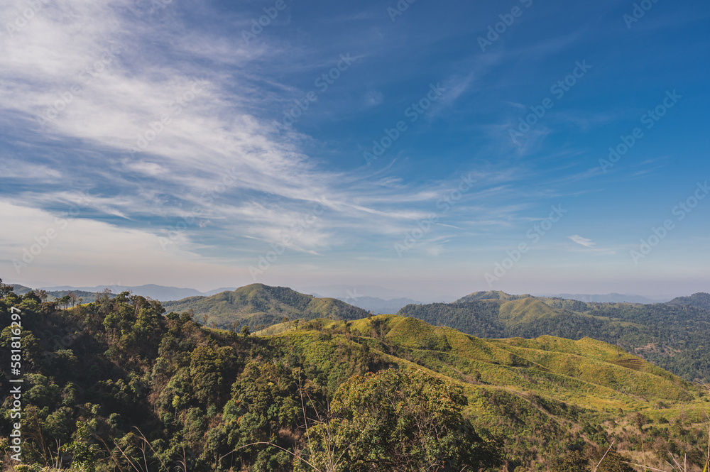 Beautiful landscape view and layers mountains on khao khao chang phueak mountian.Thong Pha Phum National Park's highest mountain is known as Khao Chang Phueak