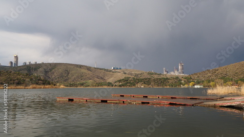 View of the lake and surroundings under a beautiful sky. Turkey - Ankara - Eymir Lake photo