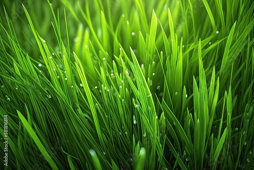 The background or texture of fresh spring green grass. Generative AI
