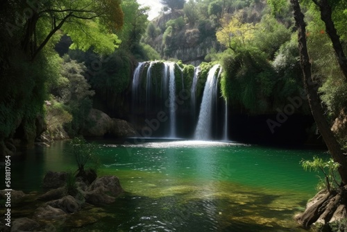Turkey's Kursunlu Waterfalls. Generative AI © AkuAku