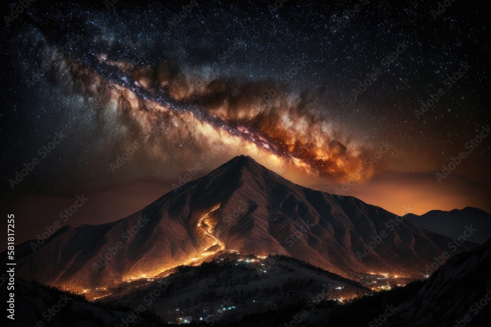 Milky Way Galaxy over Mountain at Night, Deogyusan mountain in South Korea. Generative AI