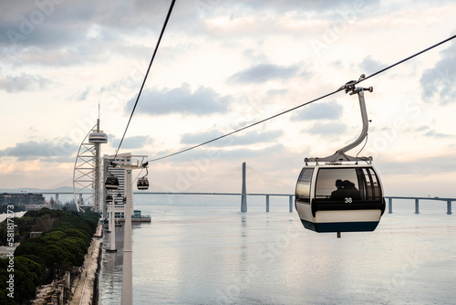 Cable car called Telecabine in Lisbon, the capital city of Portugal