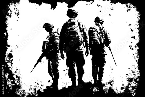 Silhouettes of 3 soldiers on the battlefield
