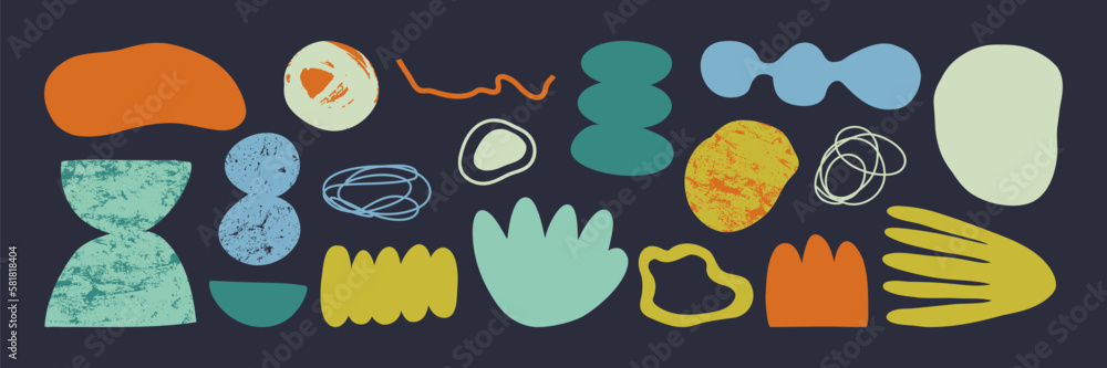 Trendy vector set of abstract pieces. Hand drawn modern forms for card, print on clothes. Creative collage.