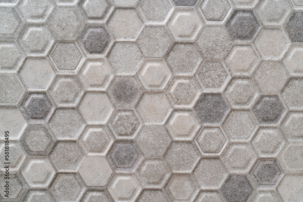 Gray ceramic tile with patterns, interior design, concept of repair, reconstruction