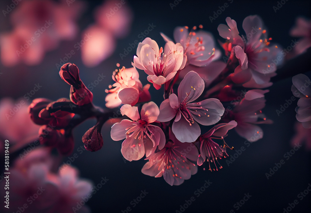 Pink cherry blossom. Created with Generative AI technology