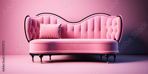 Pretty in Pink: A Fashionable and Comfortable Stylish Sofa with Luxurious Cushions in a Concept Art Room. AI Generated Art.