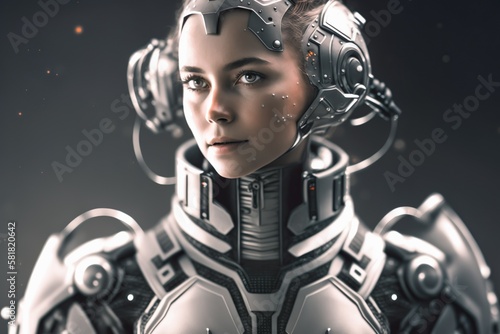 Futuristic Robot Woman  A Digital Beauty. Generative AI