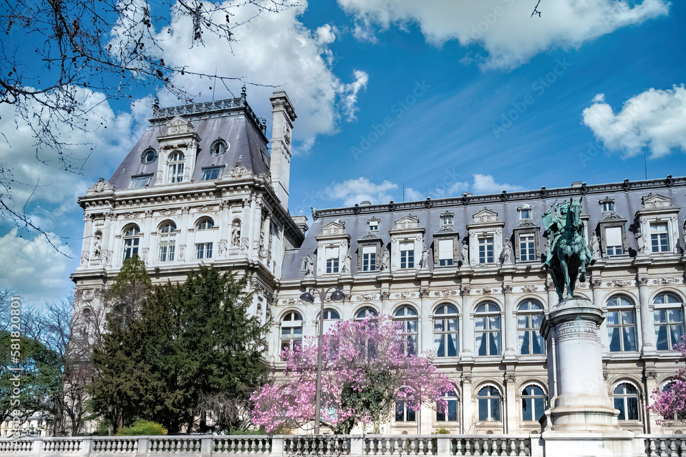 Paris, the facade of the Hotel de Ville, city hall of the french ...