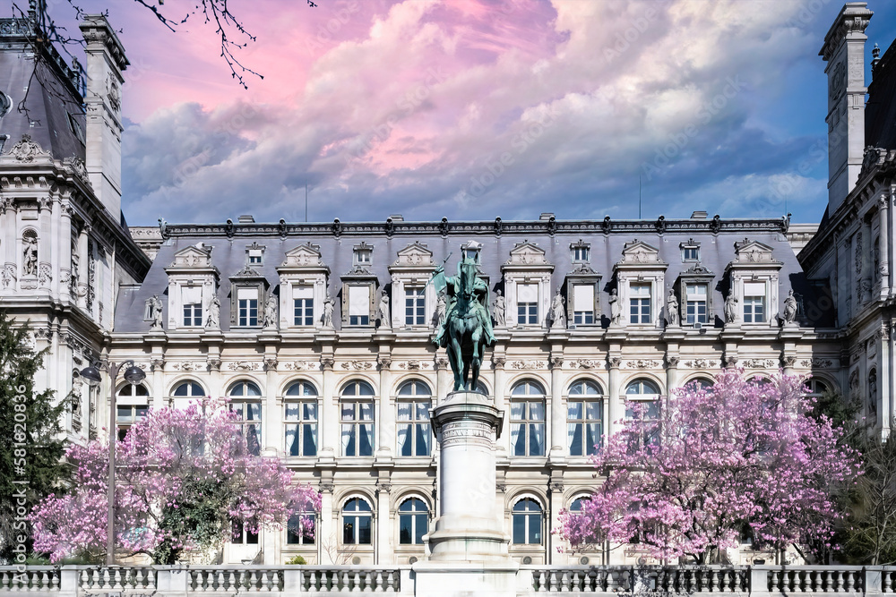 Paris, the facade of the Hotel de Ville, city hall of the french ...