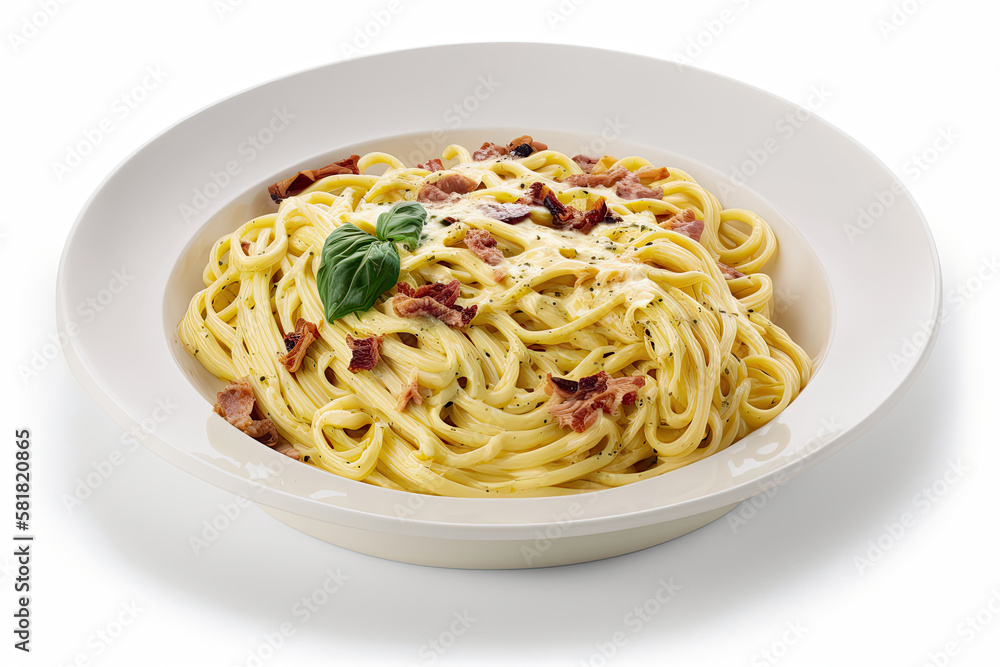  Spaghetti Carbonara On A White Background. Generative AI