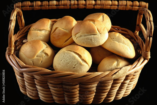  Basket Of Freshly Baked Bread Rolls. Generative AI