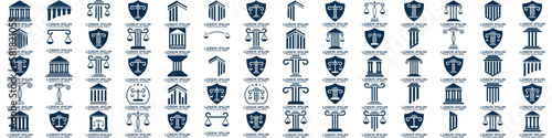 Simple elegant law firm logo collection , justice logo set , blue and white background