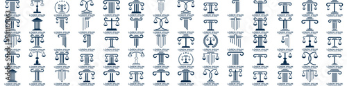 Simple elegant law firm logo collection , justice logo set , blue and white background
