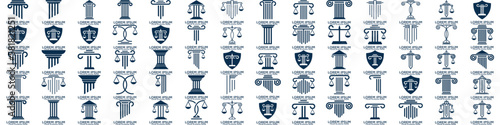 Simple elegant law firm logo collection , justice logo set , blue and white background