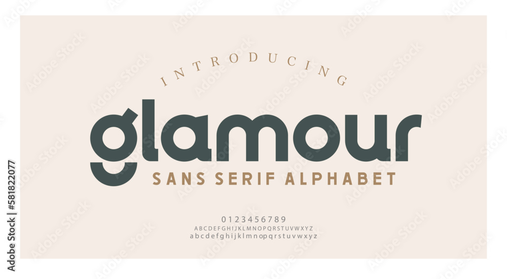 An elegant sans serif typeface with big alternate characters set, it’s perfect for logotypes, wedding invitations, short phrases, and many other uses. - obrazy, fototapety, plakaty 