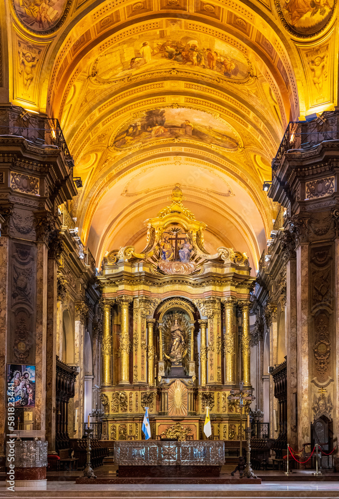 Ornate interior and altar in the Metropolitan Cathedral on Plaza de Mayo in Buenos Aires