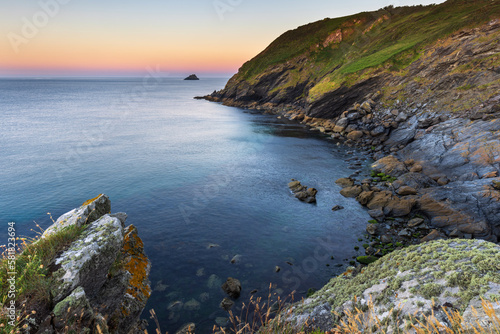 Gull Rock from Jacka Point at Portloe on the Cornish coast. Captured early on a beautiful summer morning.